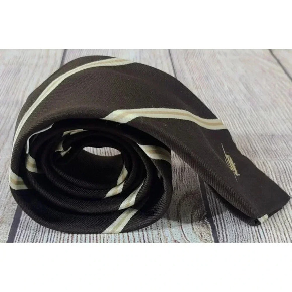 Boeing Company Vertol Men's Classic Pointed Striped Neck Tie Brown Beige 57" - Picture 3 of 6